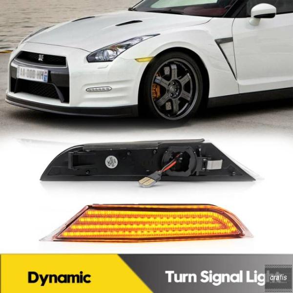 並行輸入品 日産 GT-R R35 クーペ 2007-2022 用 LED ダイナミック サイドマーカーライト ウィンカー ブリンカーランプ カーアクセサリー 