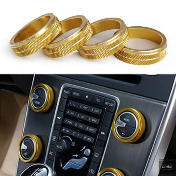 並行輸入品 ボルボS60 XC60 V60 V40 S80用カーエアコンロータリーノブリング4個セットカーファンボタンオーディオステレオボリュームコントロールノ