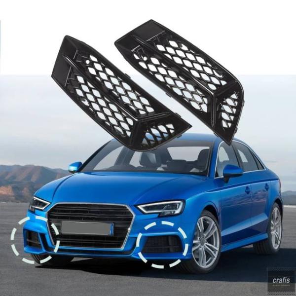 並行輸入品 アウディA3セダン2017-20用カーフォグランプレーシンググリルペアフロントバンパーフォグランプハニカムメッシュグリルカバーパーツ 部品 アクセサ