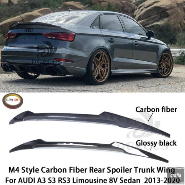並行輸入品 アウディ A3 S3 RS3 8V リムジン セダン M4スタイル リアスポイラー トランクウィング 2013-2020 カーボン パーツ 部品
