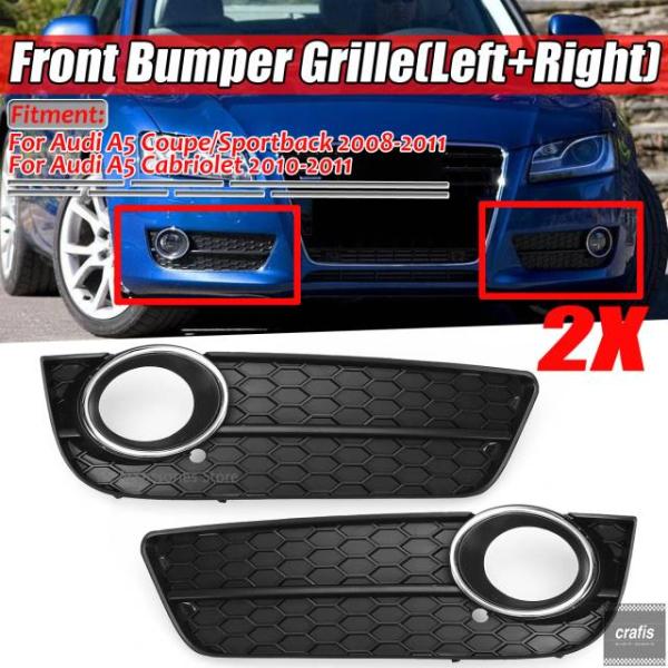 並行輸入品 アウディ A5 クーペ スポーツバック 2008-2011 カブリオレ用 フロントバンパー フォグランプ グリル シェルカバー ハニカムメッシュ グ