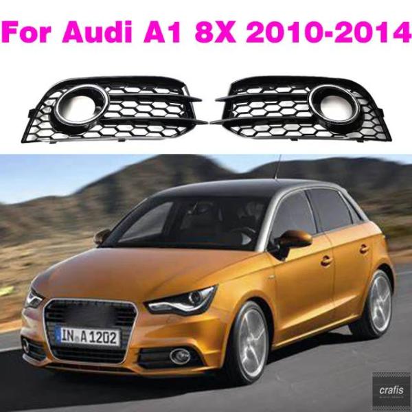 並行輸入品 アウディ A1 8X 2010-2014 用 カー フォグランプカバー ハニカム メッシュ 六角形 フロントグリル クローム ブラック 8X0807