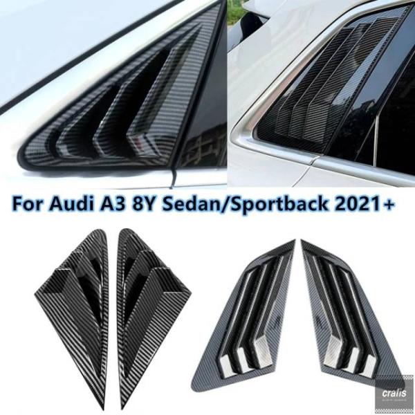 並行輸入品 アウディ A3 8Y スポーツバック セダン 2021 2022 車用リアウィンドウ三角シャッターカバートリム カーボン ブラック アクセサリー エ
