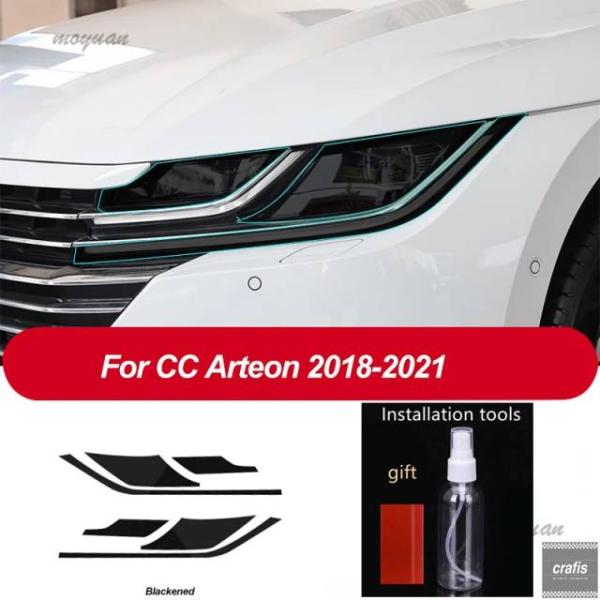並行輸入品 フォルクスワーゲン VW CC アルテオン 2018 年以降モデル用 カー ヘッドライト フィルム ヘッドランプ クリア ブラック ステッカー セッ