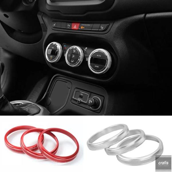 並行輸入品 ジープ レネゲード 用 車内 アクセサリー エアコン調整ノブ トリムリング 3個セット 2015-17 パーツ 部品