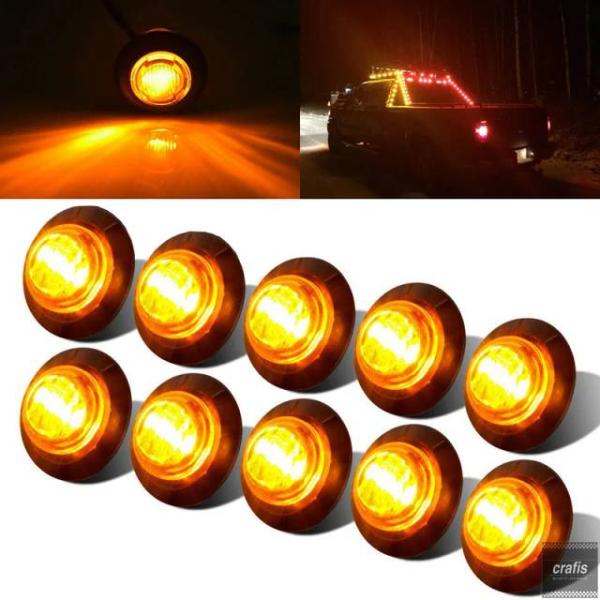 並行輸入品 3 4 インチ Amber Yellow Small Round Side Marker lights 3LED Button Lamps Lorry 12V パーツ 部品