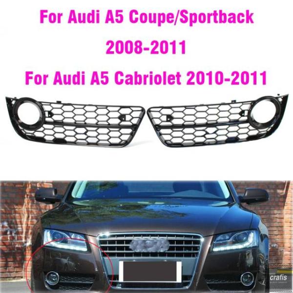 並行輸入品 アウディ A5 クーペ スポーツバック 2008-2011 カブリオレ 2010-2011 用 フロント バンパー フォグランプ グリルカバー メッ