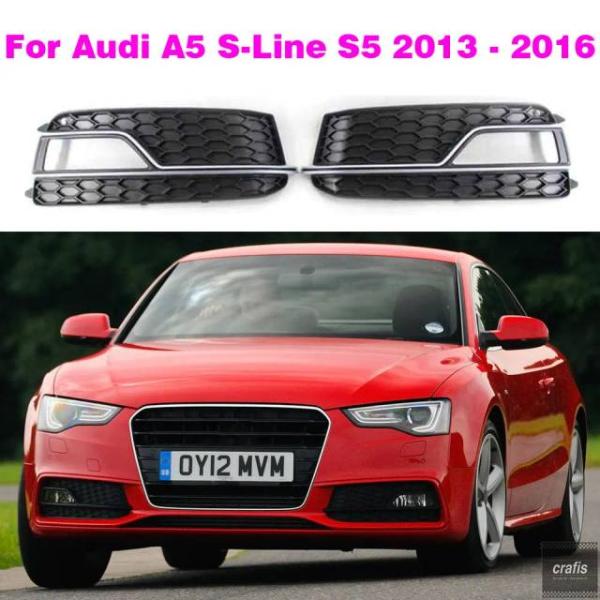 並行輸入品 アウディ S5 A5 S-Line バンパー 2013 2014 - 2016 用 フロント フォグランプカバー ハニカムグリル バンパーグリル 8