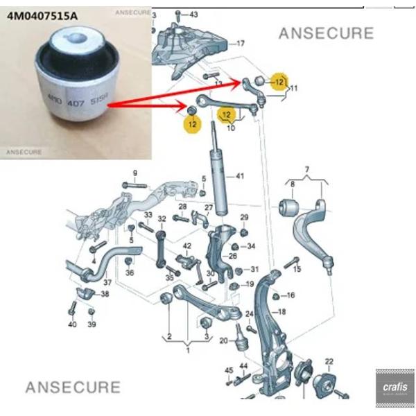 並行輸入品 アウディ A6 C8 A7 Q5 Q7 Q8 VW トゥアレグ 2019-2024 用フロント アッパー コントロールアーム ブッシュサスペンション
