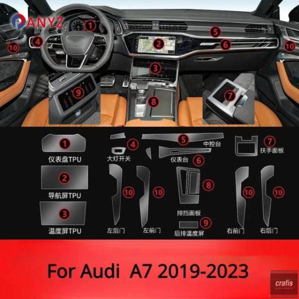 並行輸入品 アウディ A6 C8 A7 2019-2023 ギアボックスパネル センターコンソール 車内フィルム クリア 傷防止 アクセサリー パーツ 部品
