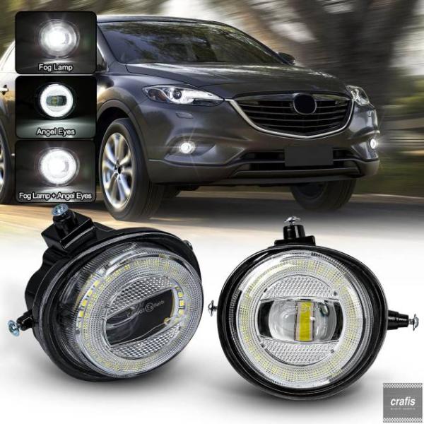 並行輸入品 マツダ 2 3 6 CX-5 CX-7 CX-8 CX-9 RX-8 MX-5 2004-2017 用 LED エンジェルアイ フォグランプ アセン
