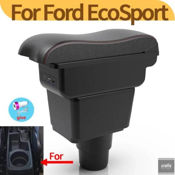 並行輸入品 フォード エコスポーツ用 アームレスト 車内 カーブ型二層収納センターコンソール 2018-2021 ブラック インテリア アクセサリー パーツ 部