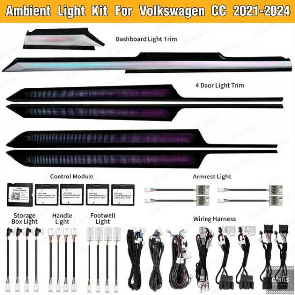 並行輸入品 フォルクスワーゲン アルテオン 2021-2024 用 フルセット シンフォニー 車内アンビエント LED ライト ストリップ アクセサリー デコレ