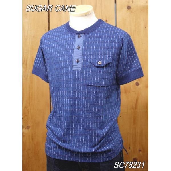 未使用 SUGAR CANE インディゴ ヘンリーネックTシャツ 17 XL craft-ac_sc78231