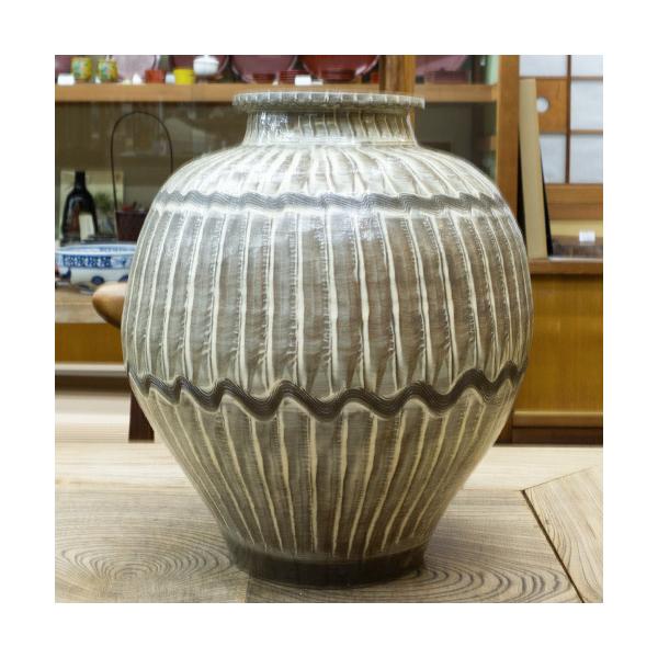小鹿田焼 黒木昌伸 窯 丸 花瓶 壺 34cm 刷毛目 白 : うつわの店