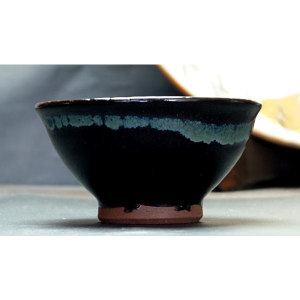 薩摩焼 和食器 龍門司焼 茶碗 中 12cm 黒釉青流