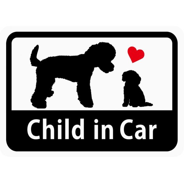 Child in Car 「トイプードルの親子」 車用ステッカー (マグネット) ／ こどもが乗ってます s08