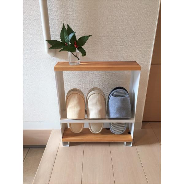 スリッパラック スリム アイアン おしゃれ 木製 3足 ホワイト