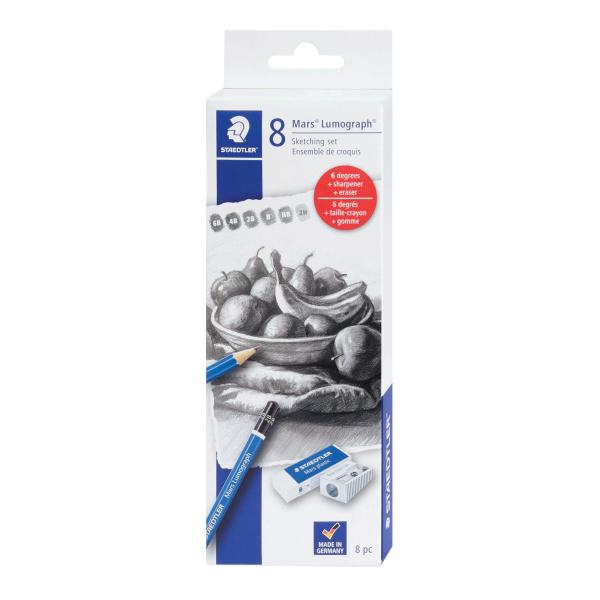STAEDTLER Mars Lumograph グラファイト アーティスト スケッチセット 6度 (6B 4B 2B B HB、2H)、M