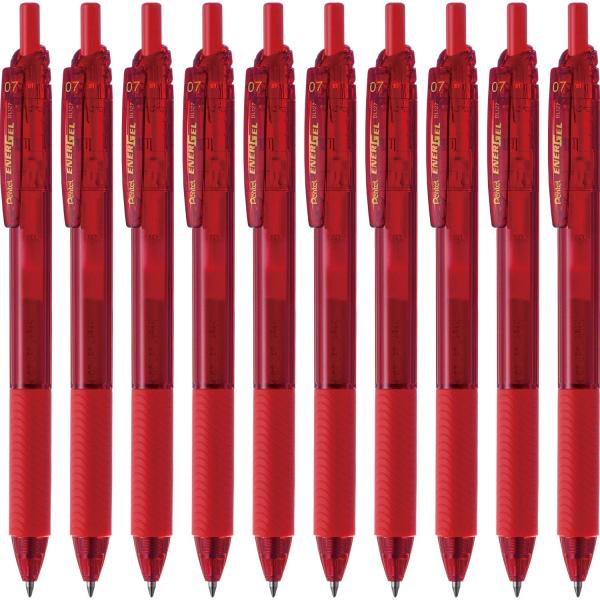 ぺんてる ボールペン ゲルインキ エナージェル エス 0.7mm レッド軸 BL127-B 赤 10本