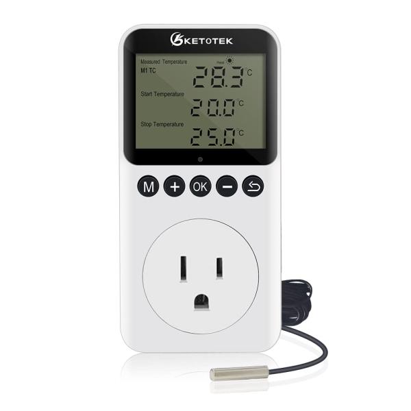 KETOTEK KT3200 昼夜温度コントローラー プラグ デジタル サーモスタット 360°視野角 LCD 暖房 冷却 温度コントローラ