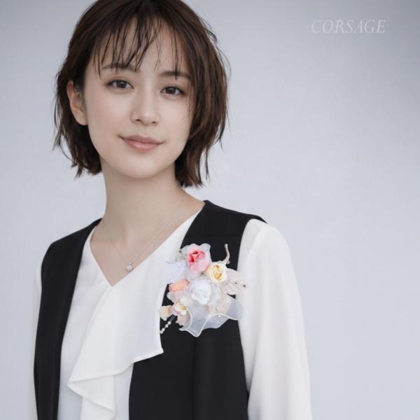 コサージュ ブローチ フォーマル 入学式 卒業式 結婚式 小花ブーケ リボン ラメ ピン クリップ 2WAY