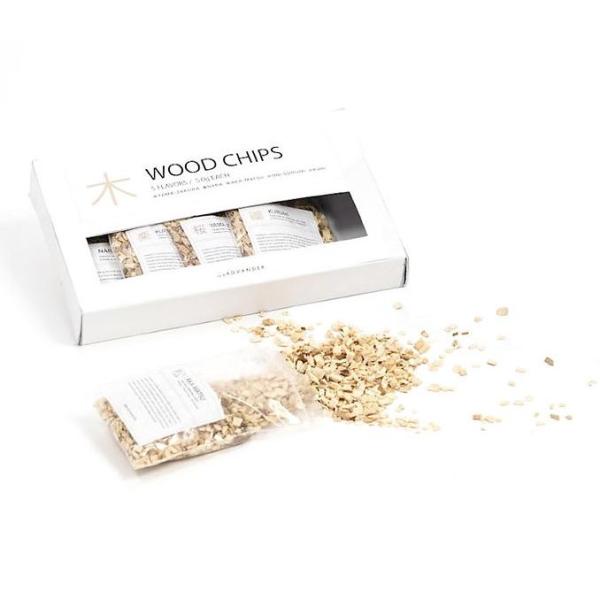 良質な木材の産地である岩手県岩泉町産のウッドチップ。山桜、楢、くるみ、赤松、栗の5種類セットです。（各30g）30gで約20回分相当になりますので、全部で100回くらいお楽しみいただけます。