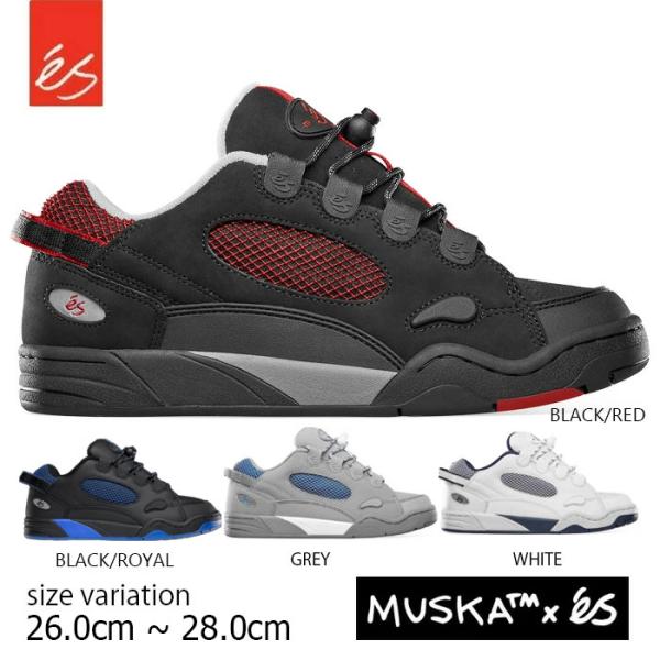 es スニーカー エス スケボー 靴 MUSKA ムスカ BLACK/RED GREY WHITE BLACK/ROYAL スケートシューズ ストリート