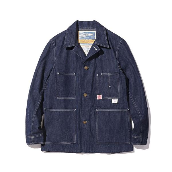 ヘッドライト HEADLIGHT カバーオール HD15234 ブルー デニム ワークコート 大戦モデル ワークジャケット 10oz. BLUE DENIM WWII WORK COAT (ネイビー/ONE-WASH)