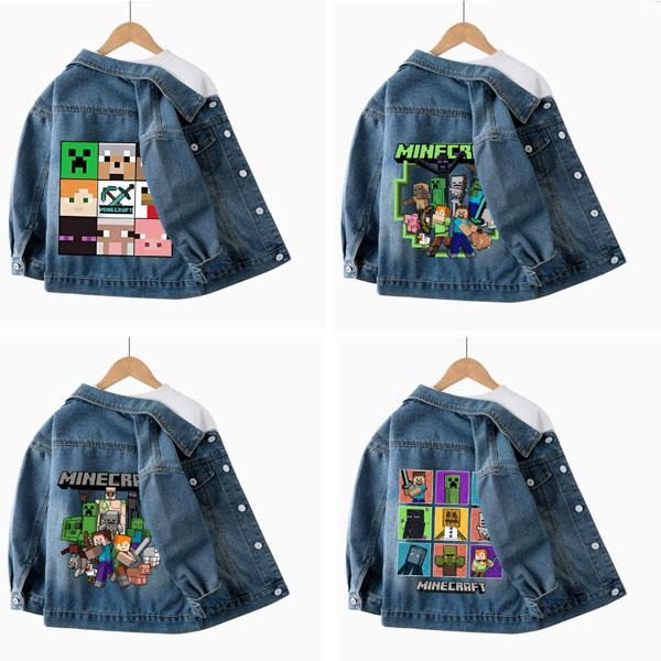 デニムコートminecraft 子供服 グッズ パーカー ジャケット 長袖 原宿風 デニム 付き 印刷 アニメグッズ 柔らかく快適 カジュア