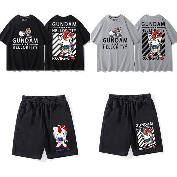 機動戦士ガンダム メンズ半袖 T シャツ 夏用 ハローキティ コラボグッズ キッズトップス トレンド服