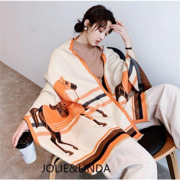 大特価】大 ホース柄 ストール ショール マフラー 馬柄 カシミヤ