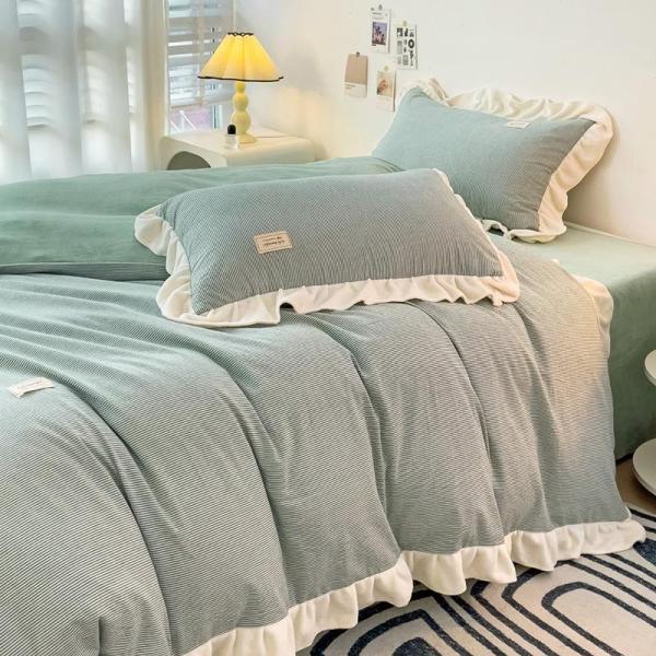 全4色 韓国風 布団カバーセット フリル 可愛い 寝具 ブルー 水色