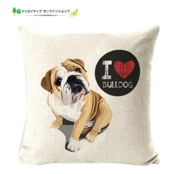 ご覧いただきまして誠にありがとうございます。とってもお洒落！ブルドック イングリッシュブルドック クッションカバー素材：　コットンリネン表面のみの印刷になります。裏面は無地サイズ：45cm×45cmさらりとしていて手触りが良い生地です。手洗...