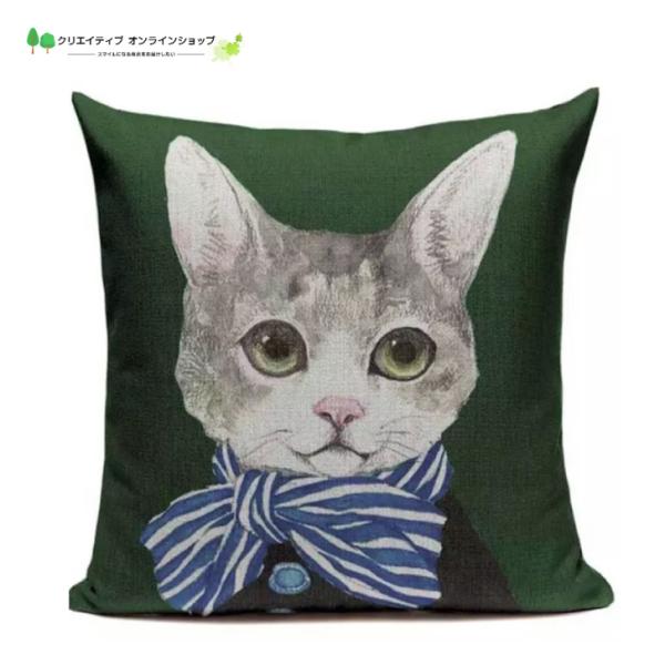 ご覧いただきまして誠にありがとうございます。とっても おしゃれ かわいい！・猫 デザイン クッションカバー素材：　コットンリネン表面のみの印刷になります。裏面はベージュ無地サイズ：45cm×45cmさらりとしていて手触りが良い生地です。手洗...