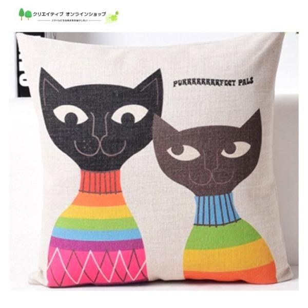 ご覧いただきまして誠にありがとうございます。カラフル とっても お洒落 ！・ペア 猫 クッションカバー素材：　コットンリネン表面のみの印刷になります。裏面は無地サイズ：45cm×45cmさらりとしていて手触りが良い生地です。手洗い推奨ですが...