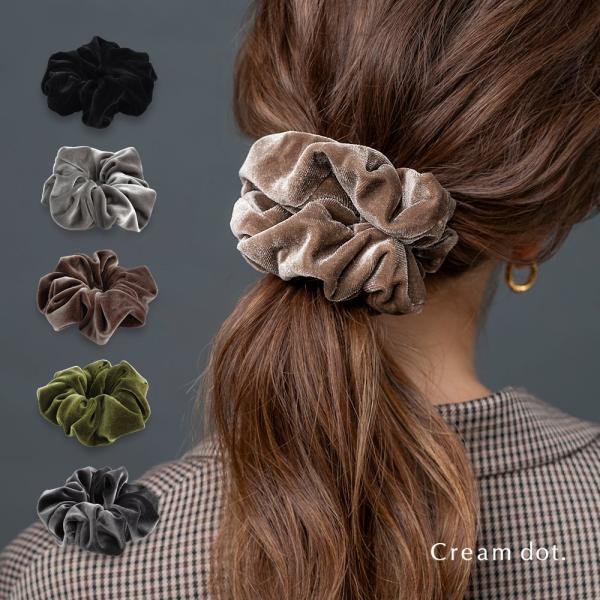 値下げアッカベロアシュシュ Cream dot. シュシュ ヘアゴム ベロア ベルベット リボン