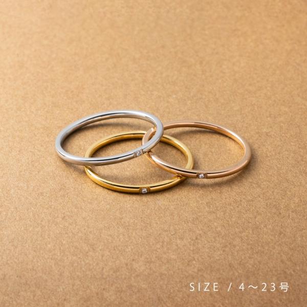 【2点10%OFFクーポン】 サージカルステンレス リング 指輪 金属アレルギー レディース ピンキーリング 一粒ビジュー 極細 1.3mm幅 細い