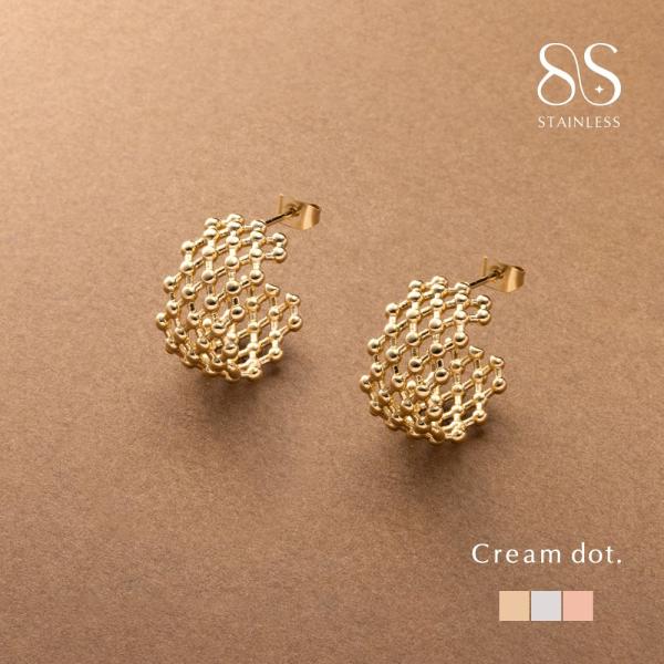 【2点10%OFFクーポン】 サージカルステンレス ピアス フープピアス 金属アレルギー つけっぱなし メッシュ ドット 立体感 透け感