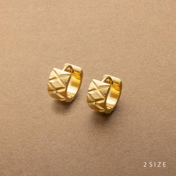 サージカルステンレス ピアス 金属アレルギー つけっぱなし キャッチレス 中折れ フープ キルティング 2サイズ