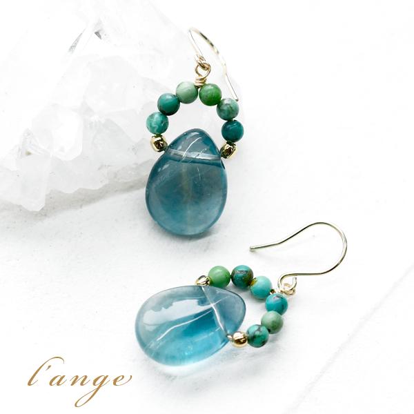 ピアス オリジナル ブランド 天然石 ターコイズ フローライト K14gf  