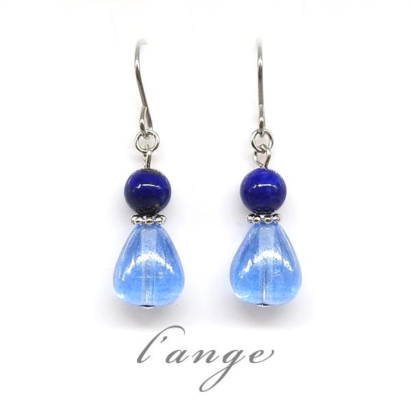 ピアス ラピスラズリ ブルー ドロップ 純チタン 樹脂 フック シルバー  