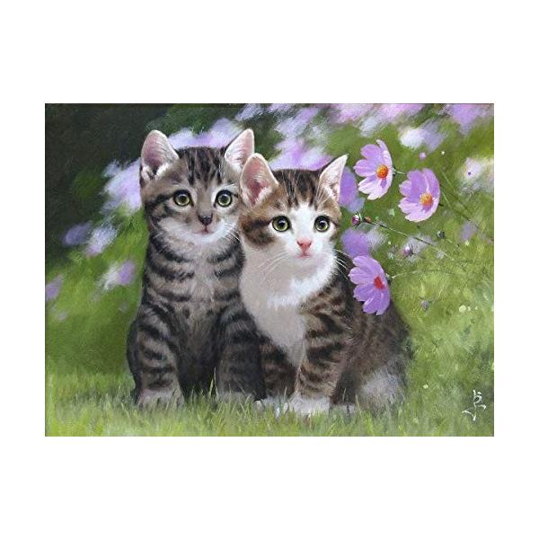 長岡卓 なかよし F4号 油彩画 動物画 ねこ 動物画 猫 猫 仔猫 子猫 アメリカンショートヘア アメショー ねこ ジャパニーズボブテイル トラ猫 かわい Crescent Island