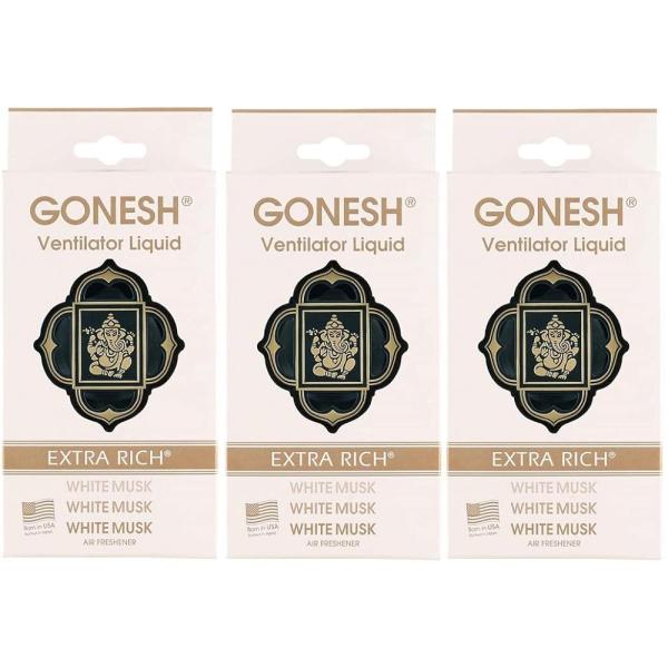 【3個セット】GONESH(ガーネッシュ) 車用芳香剤 ヴェンティレーター リキッド ホワイトムスク (シャボンの香り) 3ml