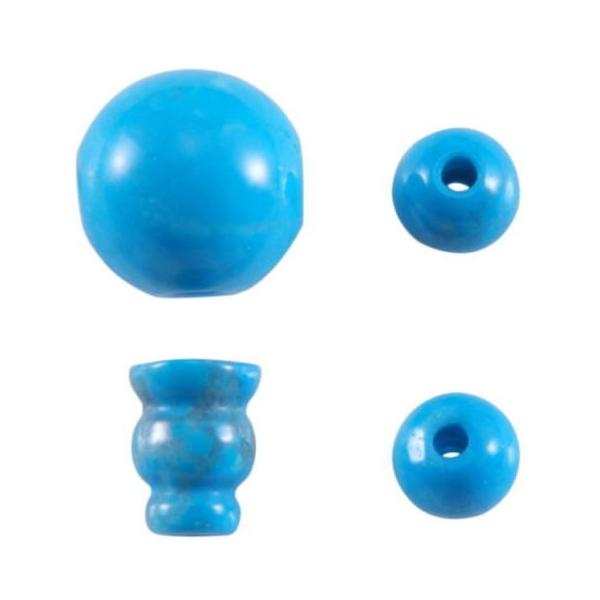 ターコイズで作られた、親玉・ボサ・二天玉のセットです。ハンドメイドでの数珠・念珠の製作にご使用ください。親玉はお釈迦様または阿弥陀様、ボサは菩薩様、二天玉は守り神になります。ターコイズ,トルコ石。【素材】親玉　ターコイズ 10mmボサ玉　タ...