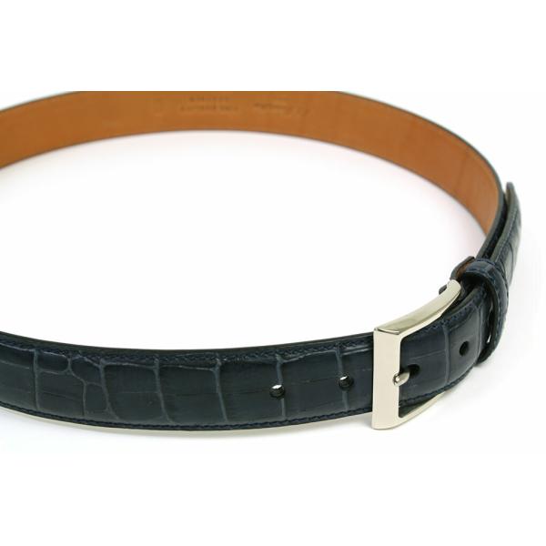 kt Lewiston☆クロコレザーベルト☆ブラウン☆85希少高級 K．T．ルイストン 30mm 型押しクロコ ドレスベルト ネイビー（K.T.