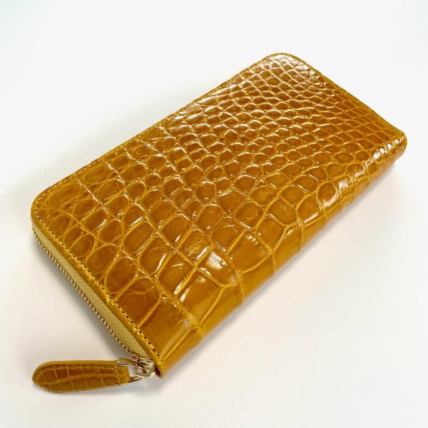 イエロー クロコダイル風長財布 クロコダイル財布 レディース長財布 クロコダイル 財布 シャイニング