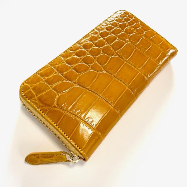シャイニングクロコダイル ラウンド型長財布　イエロー クロコダイル長財布 レディース財布 クロコダイル 財布 シャイニング