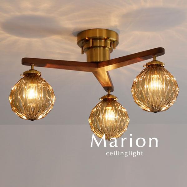 3灯 シーリングライト Marion アンバー ガラス LED電球 レトロ : lt 