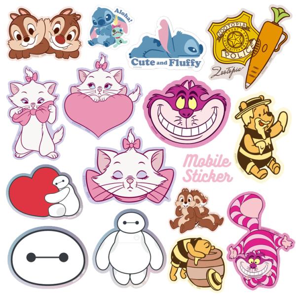 ディズニー ステッカー シール キャラクター グッズ  プーさん ベイマックス チップ デール スティッチ マリー ズートピア ３種類 各１枚